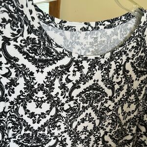 Talbots Black and White Blouse with Intricate Pattern